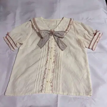 리즈리사 LIZLISA 상의 핑크 라벤더 크림 리본 반팔