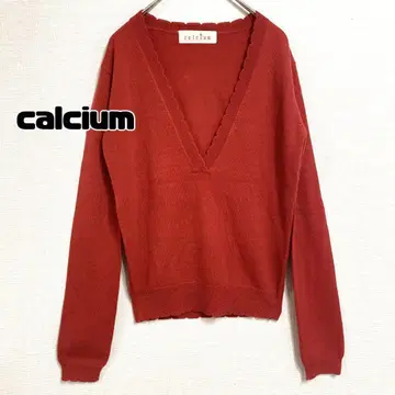 calcium V넥 니트 스웨터 스캘럽 가공 봄/가을 페미닌 무지
