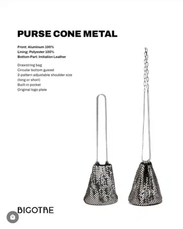 bigotre 숄더백 purse cone 메탈 메탈