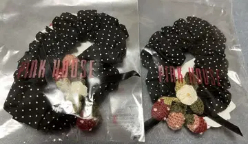 [ 새상품 미사용 ] 핑크하우스 딸기 모티브 스크런치 2개