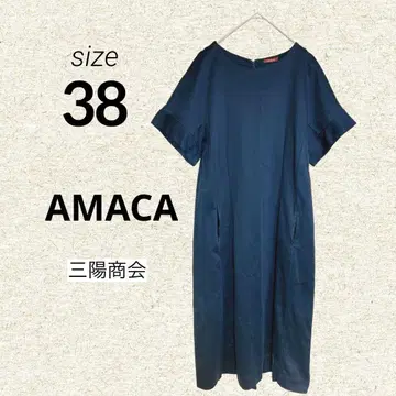 AMACA 네이비 반팔 티셔츠 원피스 [ M ] 면 워셔블 루즈핏