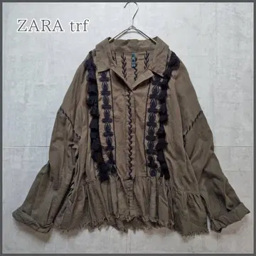 ZARA trf 린넨 혼방 블라우스 프린지 자수 빅 사이즈 히든 버튼