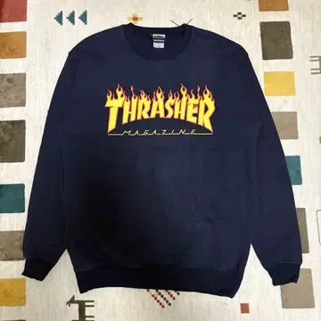 THRASHER 프레임 로고 맨투맨 XL 네이비