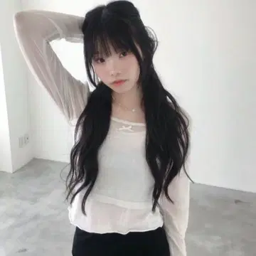 hugi 리본 튤 상의 블라우스 화이트