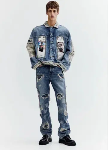 레귤러 핏 데님 자켓 h&m BASQUIAT 바스키아