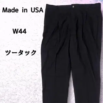 미사용품 USA제 투 턱 남성용 치노 팬츠 W44 블랙 와이드 빈티지