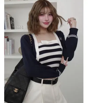 Darich 레이어드 보더 니트 앙상블