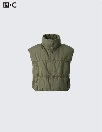 UNIQLO C 다운 크롭 베스트 올리브 L 사이즈