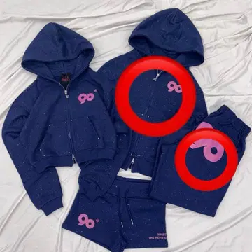 9090 네이비 풀 집업 후드 부착 후드티와 숏팬츠 세트