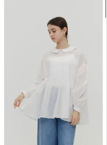 yori 플랫 칼라 시어 블라우스 화이트