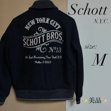 [ 새상품급 ] SCHOTT 샷 바시티 자켓 울 전후 체인 스티치 블랙