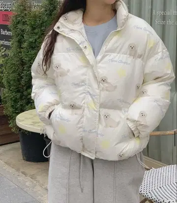 한국 브랜드 다운 자켓 말티즈 패턴