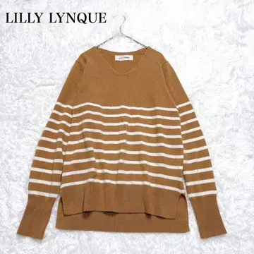 LILLY LYNQUE 캐시미어 100% V넥 긴팔 보더