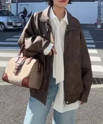 JEANASIS 지나시스 빈티지 가죽 BIG 블루종 브라운