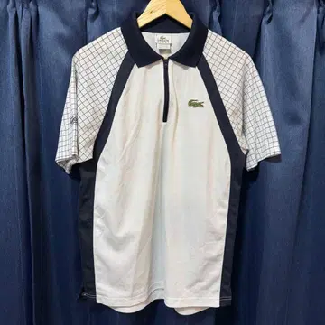[새상품급 구제 의류] LACOSTE 체크 무늬 피케 셔츠 하프 지퍼