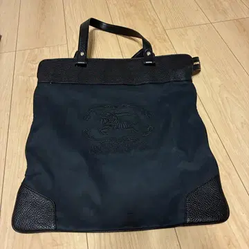 블랙 캔버스 가죽 토트백