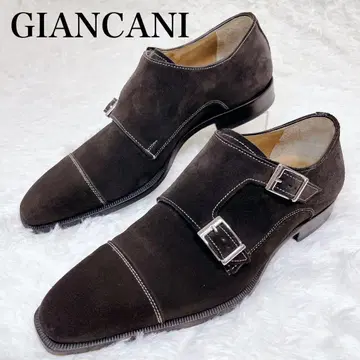 GIANCANI 다크 브라운 스웨이드 더블 몽크 스트레이트 팁