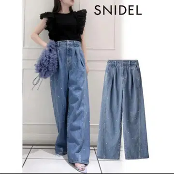 새상품급 SNIDEL 큐빅 데님 팬츠 0 사이즈 LBLU