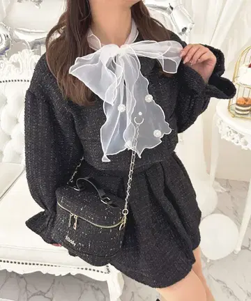 아프레 주르 트위드 자켓 스커트 세트 블랙