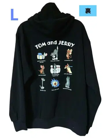 [ 새상품 ] 톰과 제리 속기모 후드 부착 지퍼 후드티 L 사이즈 블랙