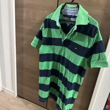 TOMMY HILFIGER 그린과 네이비 피케 셔츠 XS
