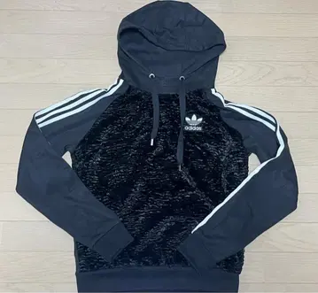 adidas 플리스 후드 부착 맨투맨 블랙