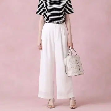 ANAYI 린넨라이크 비에라 턱 와이드 팬츠 화이트 36