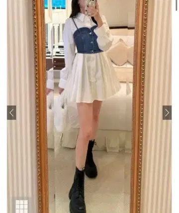 데님 뷔스티에 x 셔츠 원피스 앙상블
