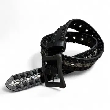 black python design lace up leather belt
