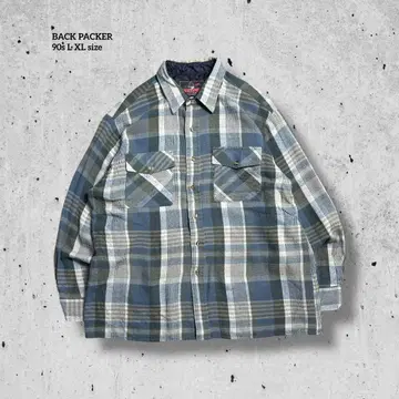 90s 백 패커 체크 플란넬 셔츠 L XL 올리브 블루