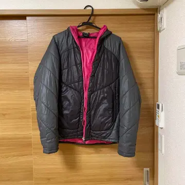 adidas 후드 부착 다운 자켓 그레이/핑크