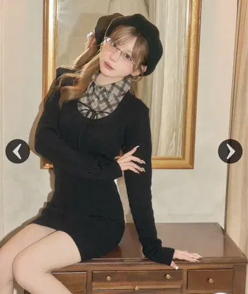 미셸 마카롱 셔츠 레이어드 스타일 니트 원피스