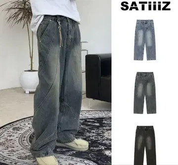 SATiiIZ 블랙 와이드 팬츠 한국