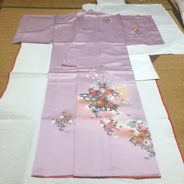 순수 실크 이중 기모노 호몬기 작은 사이즈 S 보라색