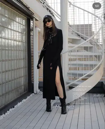 aclent 2way zip high neck dress