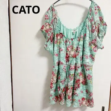 CATO 꽃무늬 레이스 튜닉 26/28W 그린 스카이블루