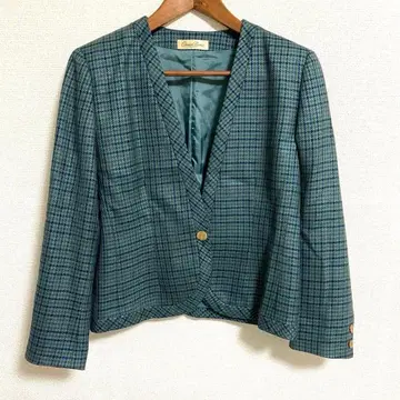 VINTAGE 체스터 발리 그린 자켓 노카라 체크 무늬 구제 의류