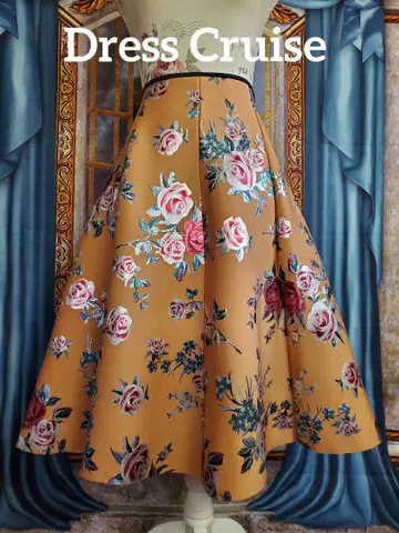 프리 [ 새상품 수입 셀렉 ] 실버 빛나는 호일 프린트 장미 본딩 스커트