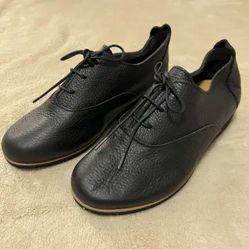 미사용급 피그 리 본 천연 가죽 블랙 레이스업 슈즈 발수 22.5cm
