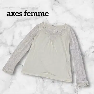 a1818 [엑시즈팜] 긴팔 티셔츠 꽃무늬 레이스 소매 화이트 걸리시 M