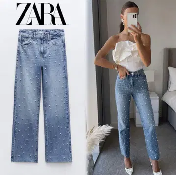 미사용품 ZARA 펄 스트레이트 데님 청바지 34