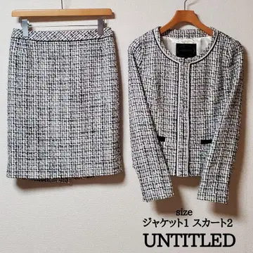 언타이틀 여성용 포멀 트위드 노카라 셋업 수트