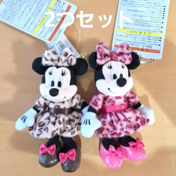 미니 레오파드 무늬 봉제 인형 참 배지 핑크 베이지 2개