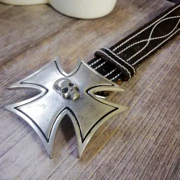 빈티지 아이언 크로스 스컬 버클 HOTROD 백랍