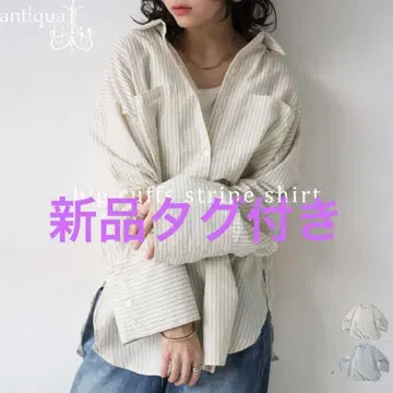 택 포함 새상품*정가 5,990엔*빅 커프스 스트라이프 셔츠