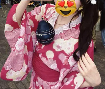 빨간색과 핑크색 꽃무늬 유카타 오비 세트 유카타 드레스