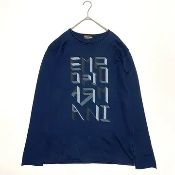 새상품급 엠포리오 아르마니 코튼 니트 프론트 로고 네이비 XL