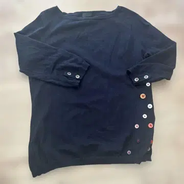 네이비 7부 소매 스웨터 버튼 포함