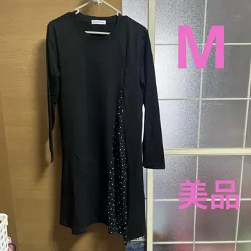 여성용 긴팔 블랙&도트 롱 원피스 M