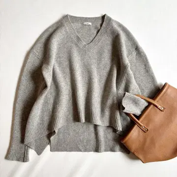 이에나*AQUA 빅 실루엣 V넥 니트 양모 캐시미어 라이트 그레이